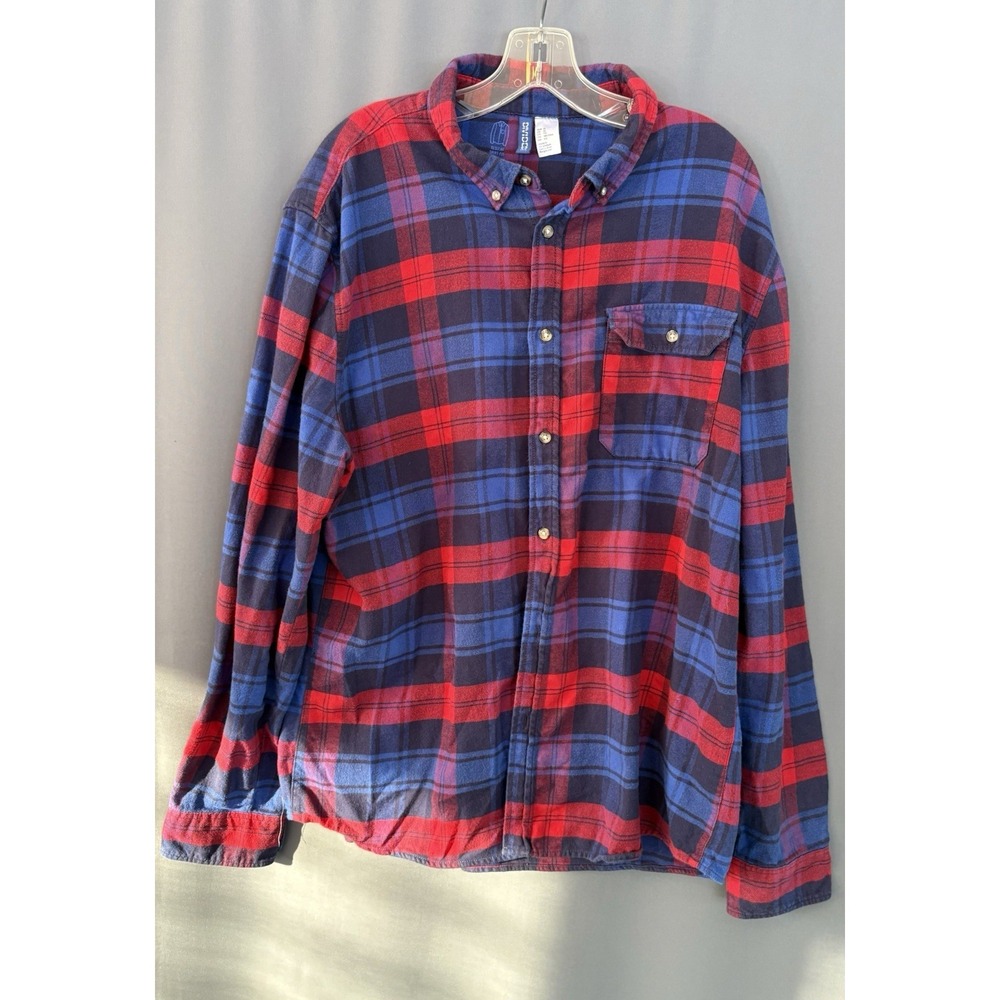H & M Divided Flannel Shirt Men's XL Long Sleeve Button Down Plaid Red small Fit
